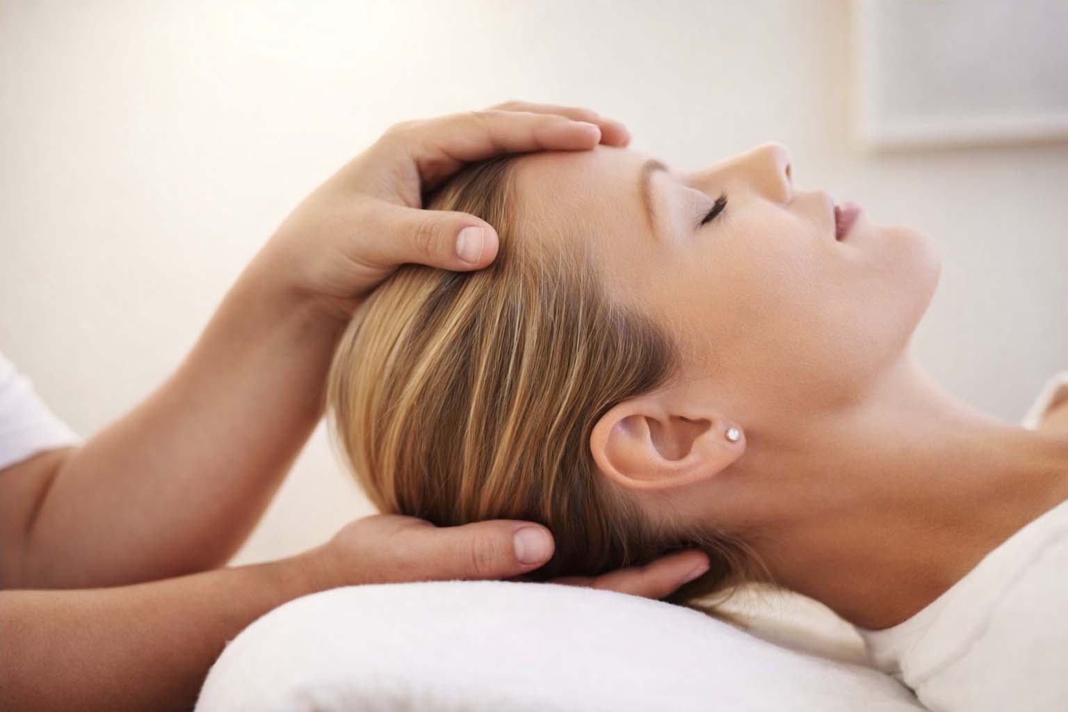 Therapist performing gentle craniosacral therapy techniques